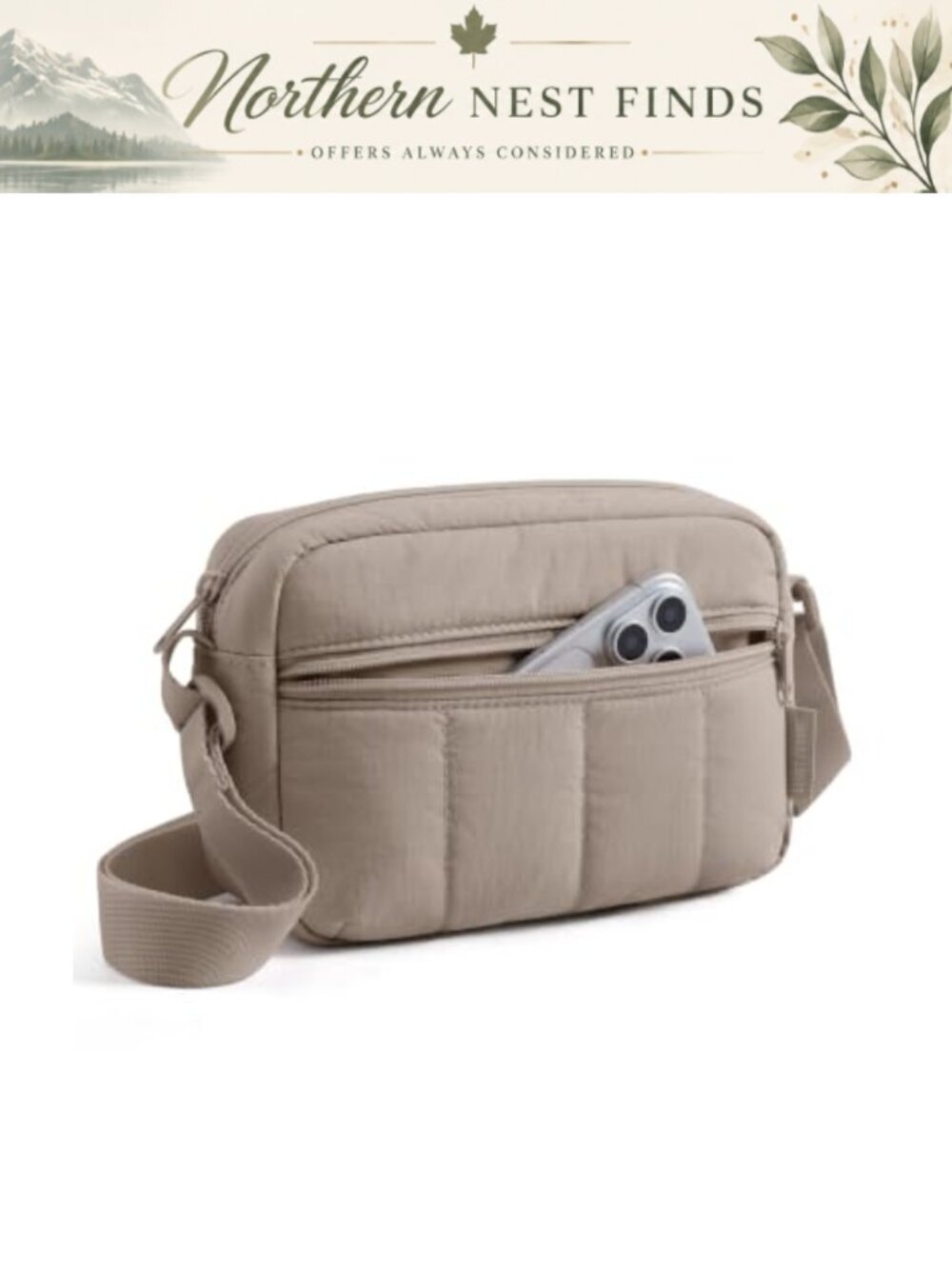 Lightweight Nylon Puffy Crossbody Bag Quilted Travel Purse